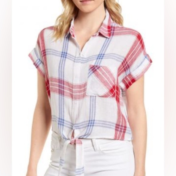 Rails Tops - Rails Red White and Blue Plaid Short Sleeve Button Down
